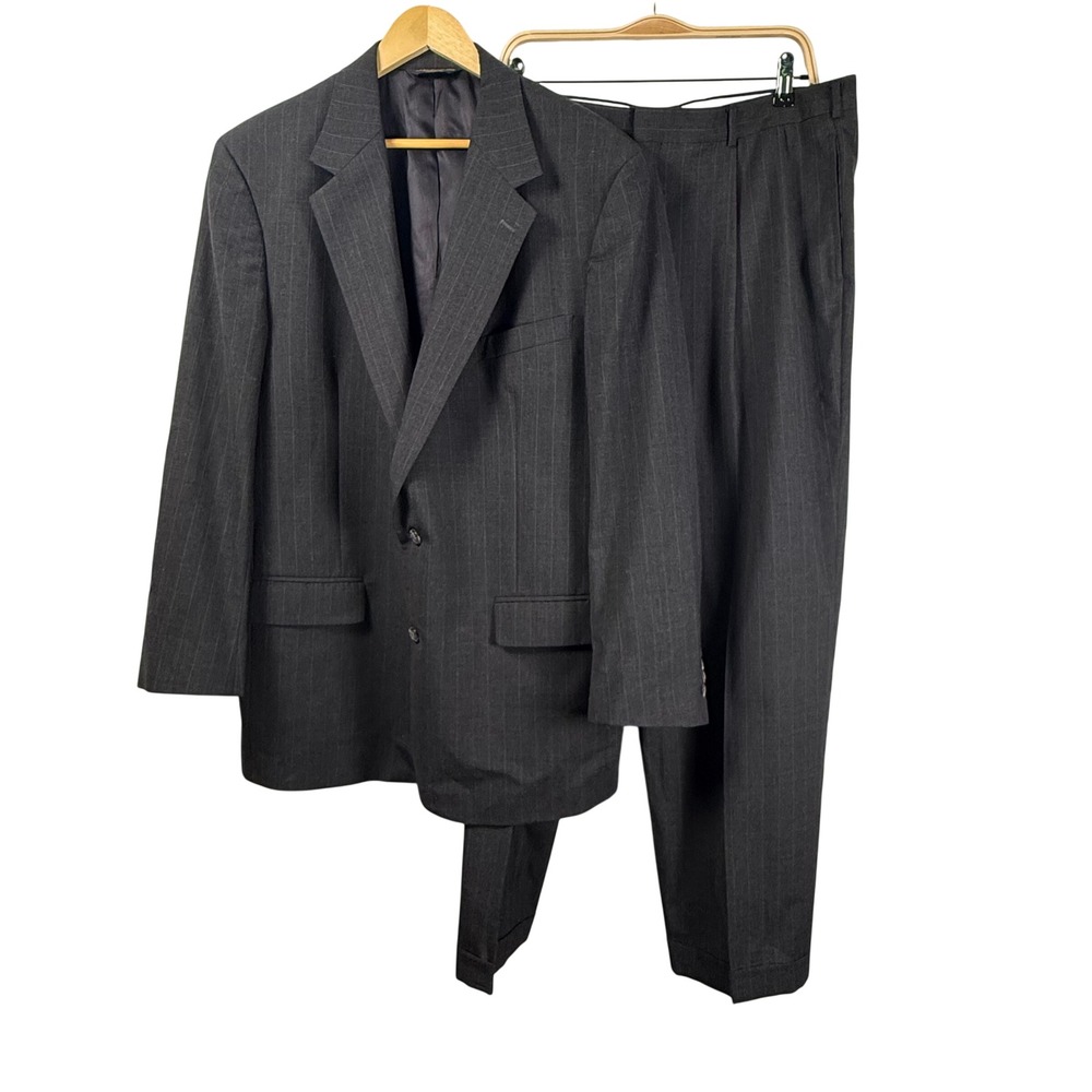 Brooks Brothers Suit Charcoal Gray Pinstripe Wool 2-Button Mens 46L 38x30 USA